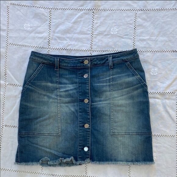 Michael Kors Denim Button-Up Skirt w/ Frayed Hem - Picture 1 of 5
